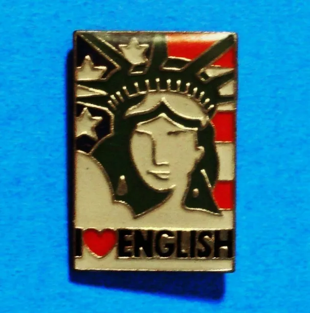 New York - I Love English - Statue Of Liberty - Usa Flag - Vintage Lapel Pin