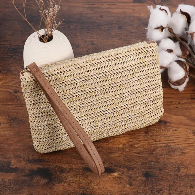Sac pochette à fermeture éclair paille FENICAL poignet bohème femmes été plage sac à main et 3