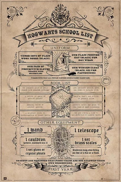 Harry Potter Poster Hogwarts School List Hausordnung 61 x 91,5 cm