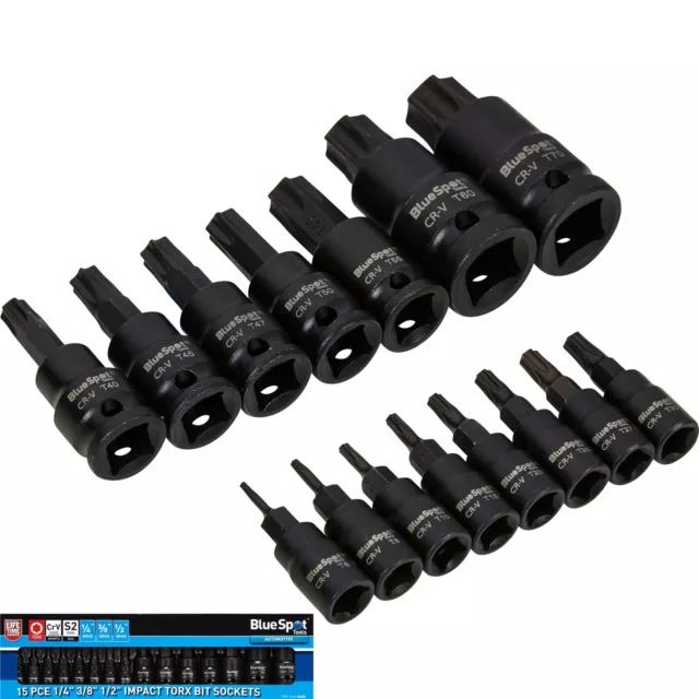 BlueSpot  Impact Key Torx 1/4" 3/8" 1/2" Drive Bit Socket Set Bits