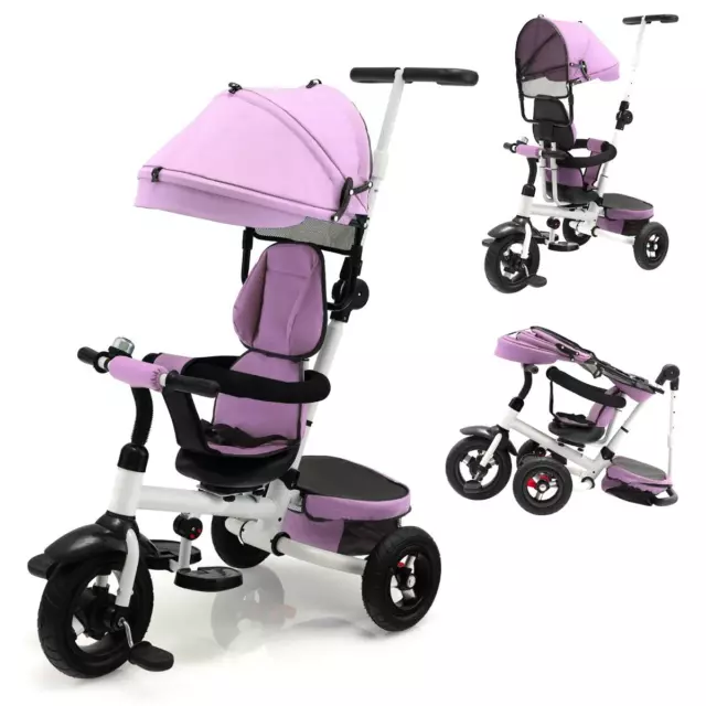 4 En 1 Tricycle Bébé Évolutif 1-5 Ans Avec Auvent &Poignée Réglables Draisienne