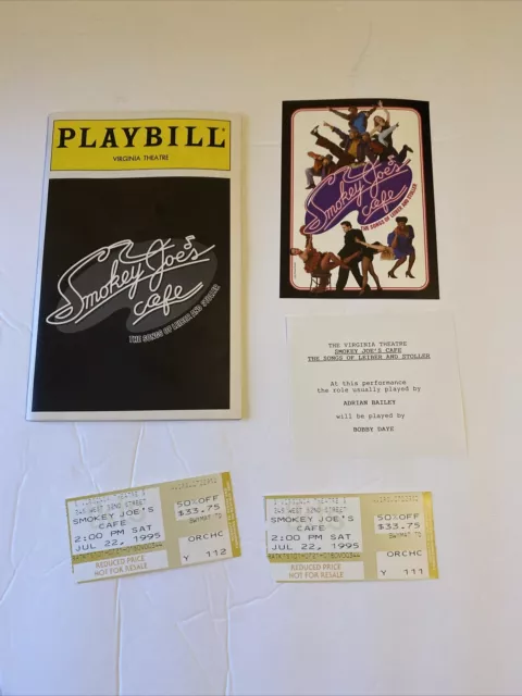 July 1995 Virginia Theatre Playbill  Smokey Joe's Cafe + Postcard & 2 Stubs