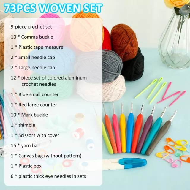 73Pcs Crochet Kit Knitting Starter with 15 Yarn Ball 21 Crochet Hooks Set Kids✟
