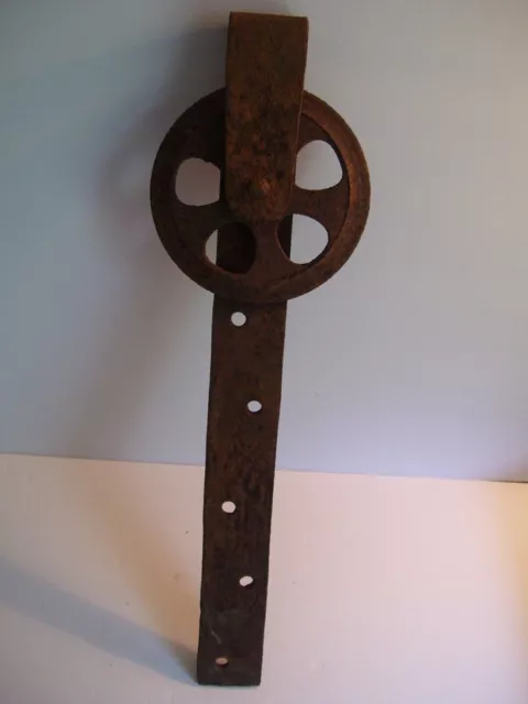 Antique Cast Iron Barn Door Hardware Door Roller Pulley Wheel & Mounting Strap