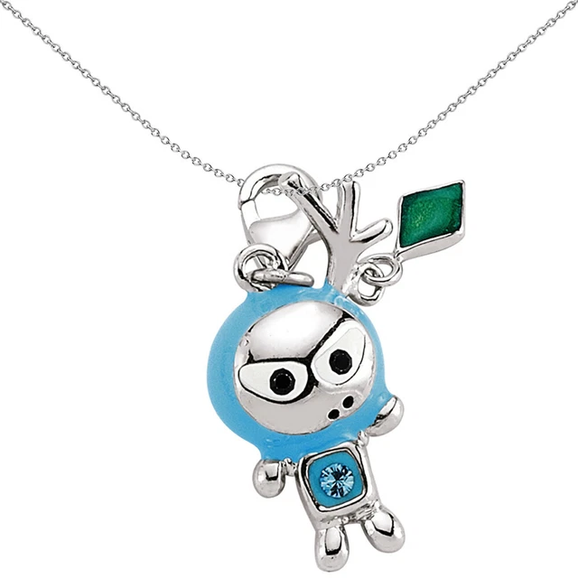 Jewelco London Sterling Silver Blue Enamel Crystal Spaceman Alien Link Charm