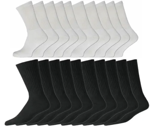Men's Sport Socks Black White Cotton Rich Cushion Sole Size 6-11-15 Pairs Of Men