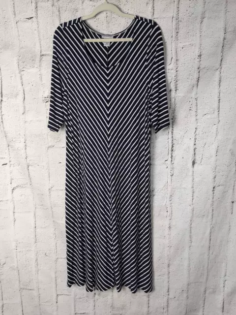 Catherines Womens Striped Jersey Knit Dress Size 1X XL Navy White 3/4 sleeve