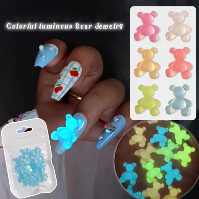 8PCS 3D Luminous Bear Nail Art Crystal Gems DIY Nail Jewelry Nail Rhinestone L