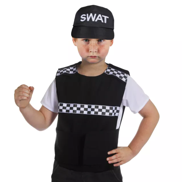 Childs Swat Police Cop Fancy Dress Costume Boys American Team Commander Officer