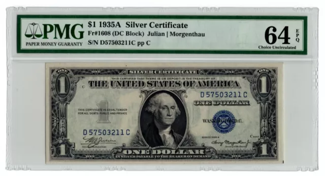 1935A $1 Silver Certificate Fr. 1608 (DC Block) - PMG 64 EPQ