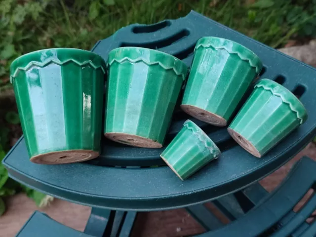 5 Anciens Petit Pots En Terre Cuite Vernissée Verte Pöet-Laval Pour Semis Cactus