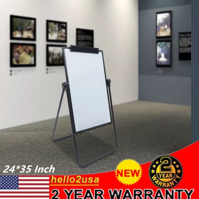 Double Sided Board Magnetic Dry Erase White Board Adjustable Free Standing 35*24