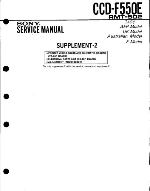 Sony Original Service Manual für CCD- F 550E   Supplement 2