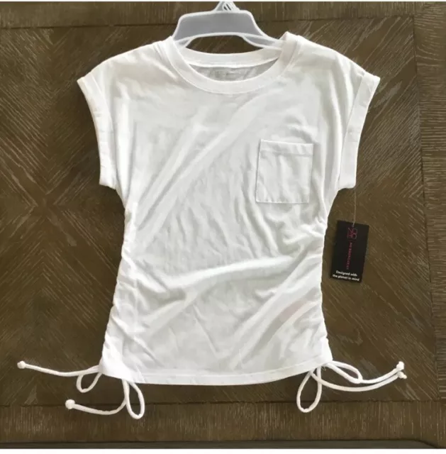 No Boundaries Junior’s Ruched Side  Pocket Tee Shirt White Size XS (1) NWT