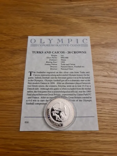 Olympic Games 1992 Silver Proof Coin Turks 20 Crowns