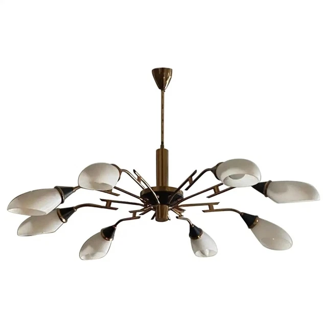 1960s Stilnovo Style mid-Century Modern Brass And Glass Italian Chandelier 1960s Stilnovo Style mid-Century Modern Brass And Glass Italian Chandelier
