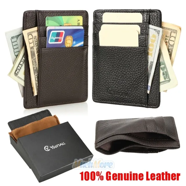 Genuine Leather Slim Credit ID Card Holder Wallets Front Pocket Wallets For Men
