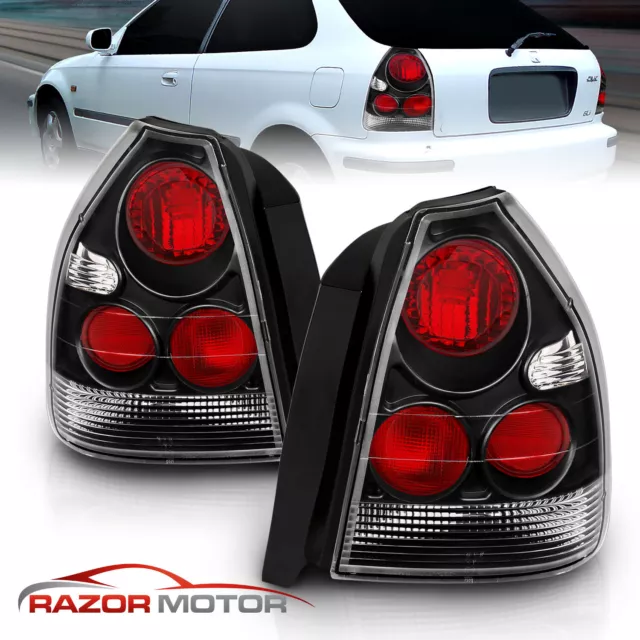 For 1996 1997 1998 1999 2000 Honda Civic 3Dr Hatchback Black Clear Tail Lights