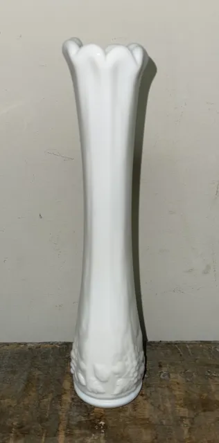 Westmoreland White Milk Glass Paneled Grape Bud Vase 9” Tall