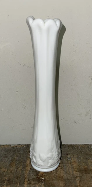 Westmoreland White Milk Glass Paneled Grape Bud Vase 9” Tall