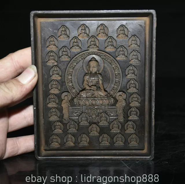 5.8 "Rare Vieux Bronze Tibétain Bouddhisme Shakyamuni Amitabha Bouddha Moule Die