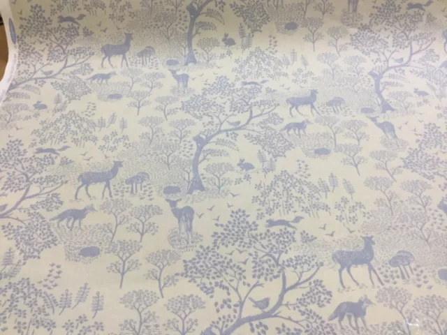 NEW! Fryett’s WOODLAND LIFE Blue Fox/Deer Cotton Fabric.Curtains/Upholstry/Craft