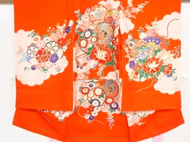 46214# Japanese Kimono / Antique Kimono For Girls / Butterflies & Floral Pla