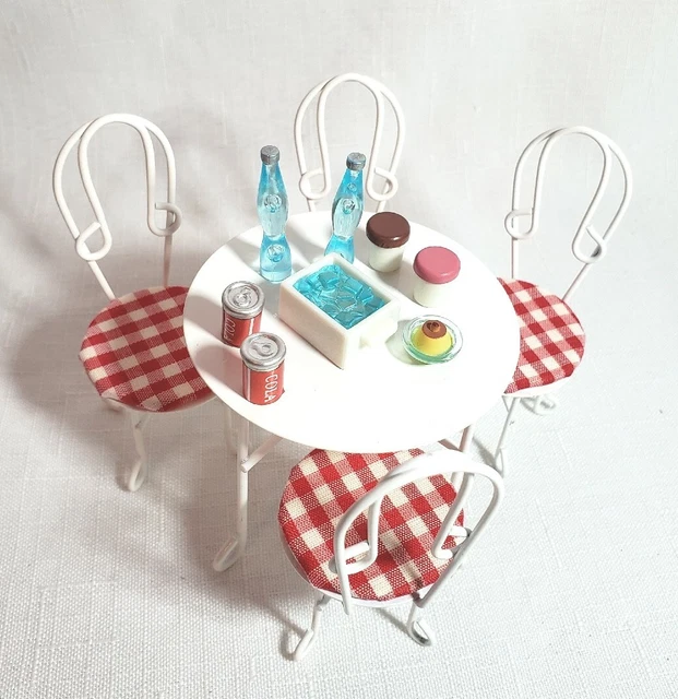 Dollhouse Miniature Metal Ice Cream Parlor Table 4 Chairs Accessories 1:12 Scale