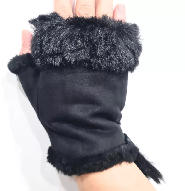 New Thermal Gloves Womens Fingerless Thick Winter Warm Ladies Glove Faux Leather