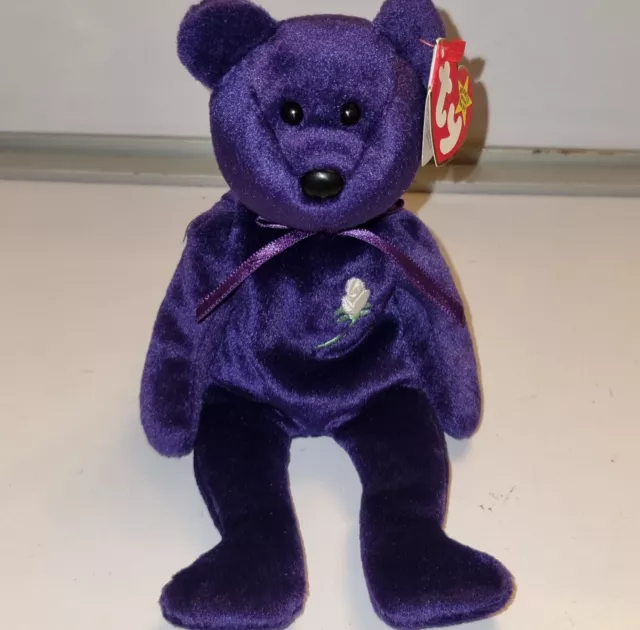 TY Princess Diana Beanie Original Baby Purple Bear 1st Edition 9" 1997