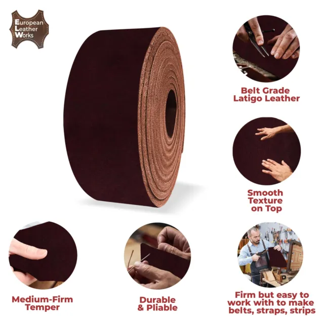 ELW Latigo Leather 5-6 oz. (2-2.4mm) Straps, Belts, Strips 50" (127cm) Length 3