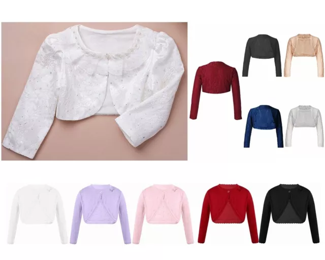 Cardigan Bolero Ragazze Bambini Maniche Lunghe Matrimonio Frontale Aperto Top Per Abito