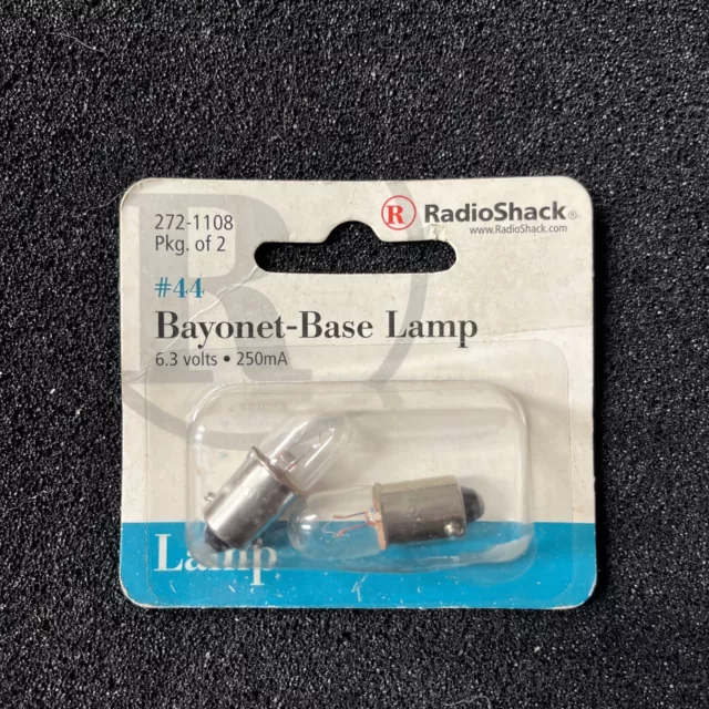 272-1108 ~  #44 Bayonet-Base Lamp 6.3V 250mA (Pkg of 2) ~  RadioShack ~ NOS