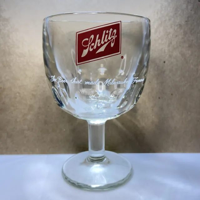 Vintage 1970's Schlitz Beer Goblets made with the Thumbprint Style, Clear Glass
