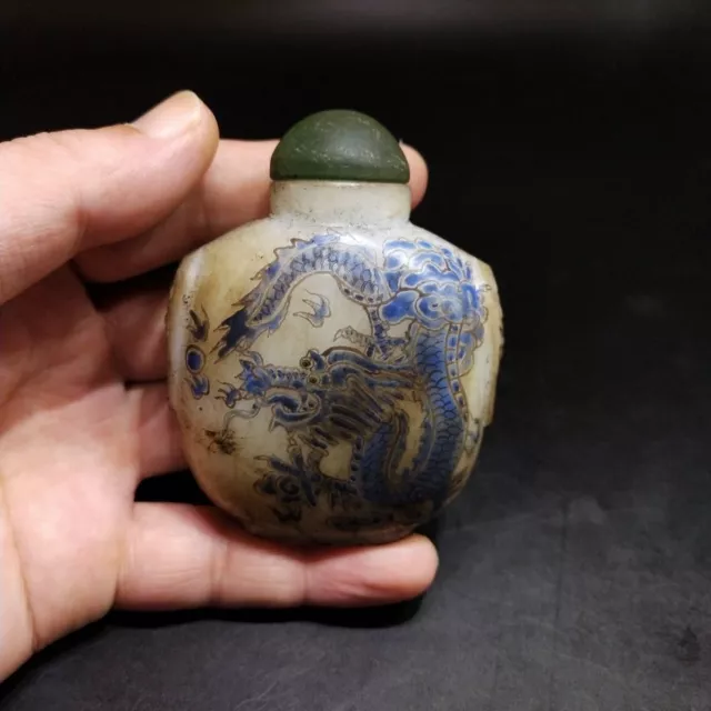 Exquisite Chinese Collectible Glaze Hand-painted Dragon and Phoenix Snuff Bottle