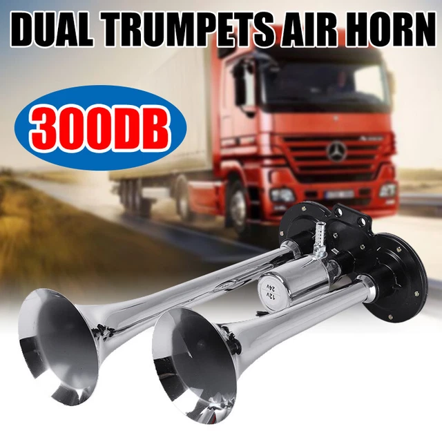 Druckluft Hupe 64cm Fanfare 12/24V - 135dB Chrom Horn Für LKW Boot Auto
