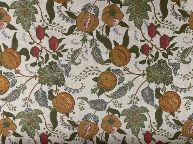 Morris Fruits Linen Fabric Floral GREEN/ORANGE  Curtain/Upholstery Blind