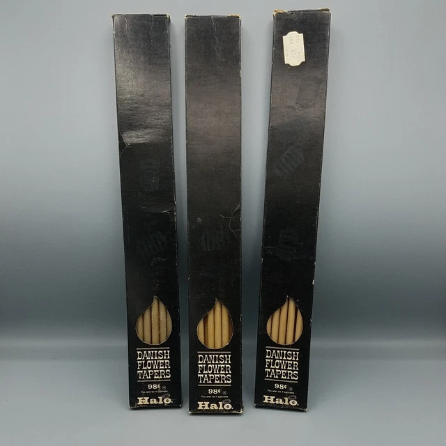 Halo Danish Flower Taper Candles VTG Set of 35 Beige NOS Fall Decor MCM Slender