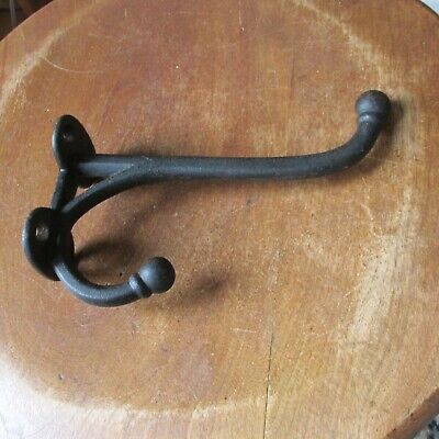 Vintage Thick Cast Iron Tack, Barn, or Coat Hook with Ball Finials, 7 Inch