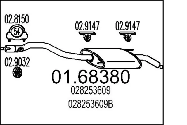 MTS Endschalldämpfer Nachschalldämpfer 01.68380 für VW TRANSPORTER T4 70A 70H