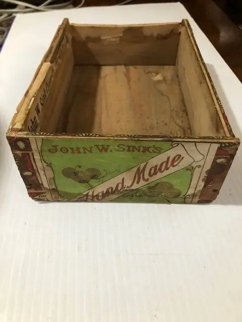 Antique Wood Cigar Box John W Sink Grand Island Nebraska Hand Made Cigars Decor