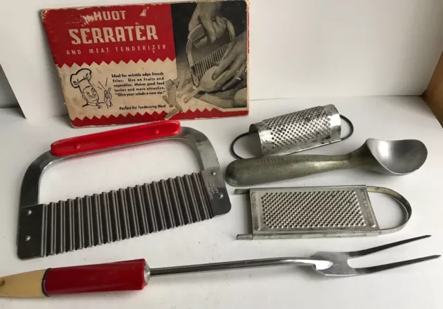 5 Vintage Kitchen Collectibles Huot Serrater 2 Tine Fork Ice Cream Scoop Graters