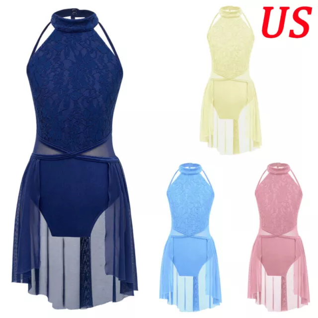 US Girl Halter Ballet Modern Lyrical Dance Leotards Dress Contemporary Costume