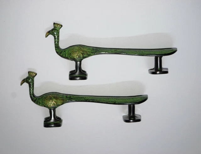 Bird Shape Aesthetic Door Puller Engraved Brass Peacock Temple Gate Handle HK151