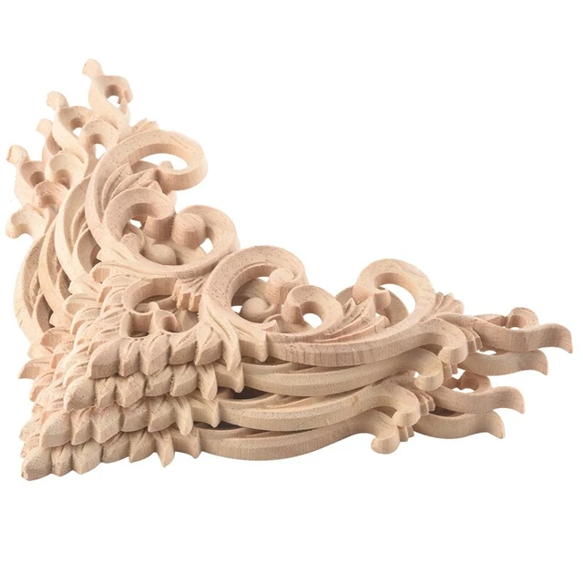 4 PièCes/Ensemble Bois Sculpté Coin Onlay Applique Non Peint Cadre Placard 7787