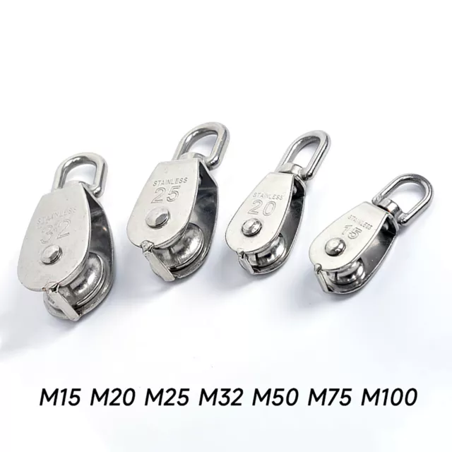 A2 Stainless Steel Single Pulley Block Wheel Swivel Lifting Rope M15 M20 to M100