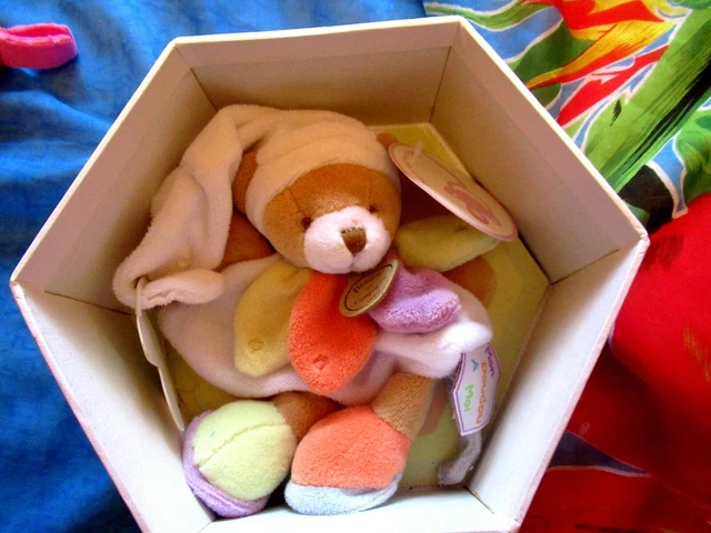 doudou et compagnie ours petale de fleurs neuf avec attache tétine sans la boite