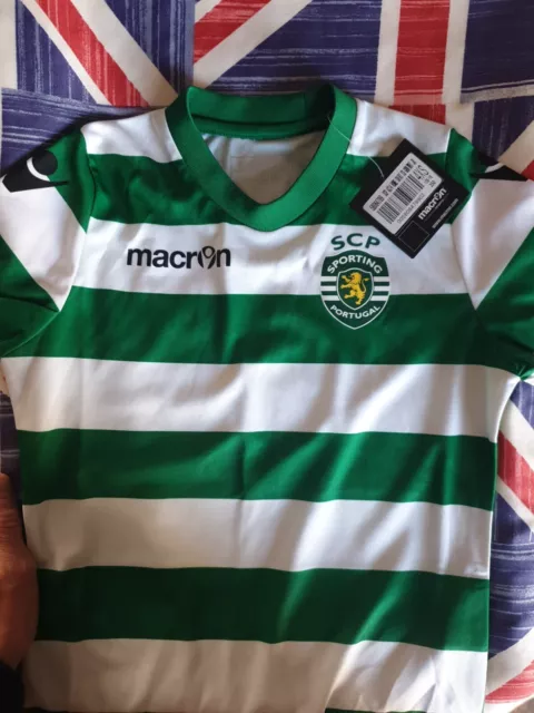 Kids JR 4XS 107-119 cm Macron Green White SCP sporting Portugal Football Shirt