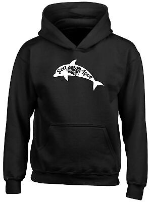 Sea Love With Flowers & Dolphin Childrens Kids Hooded Top Hoodie Boys Girls