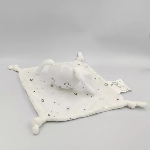 Doudou plat lapin blanc gris étoiles SIPLEC - 29954